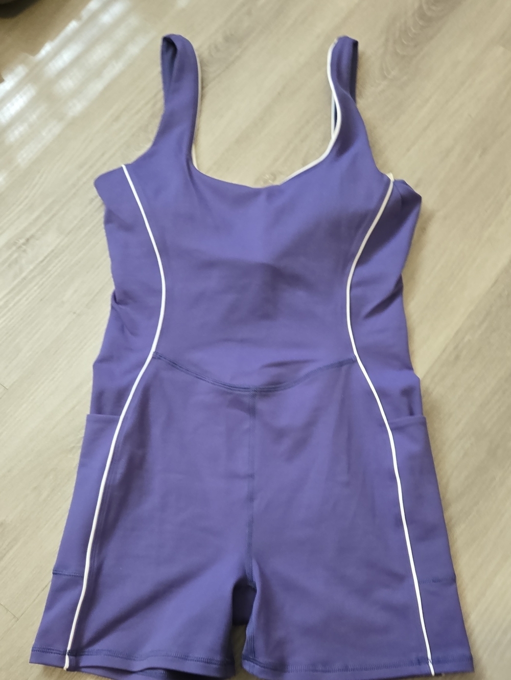 Fabletics Lavender Athletic Romper with White Trim